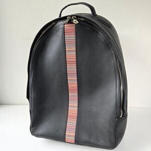 Paul Smith NEWSignature Stripe Leather Laptop Backpack Black Mens Unisex NWOT